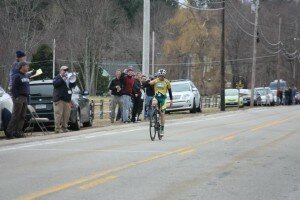 Will Dugan (UVM) enjoys his solo victory in the road race - Photo by Jan Polk