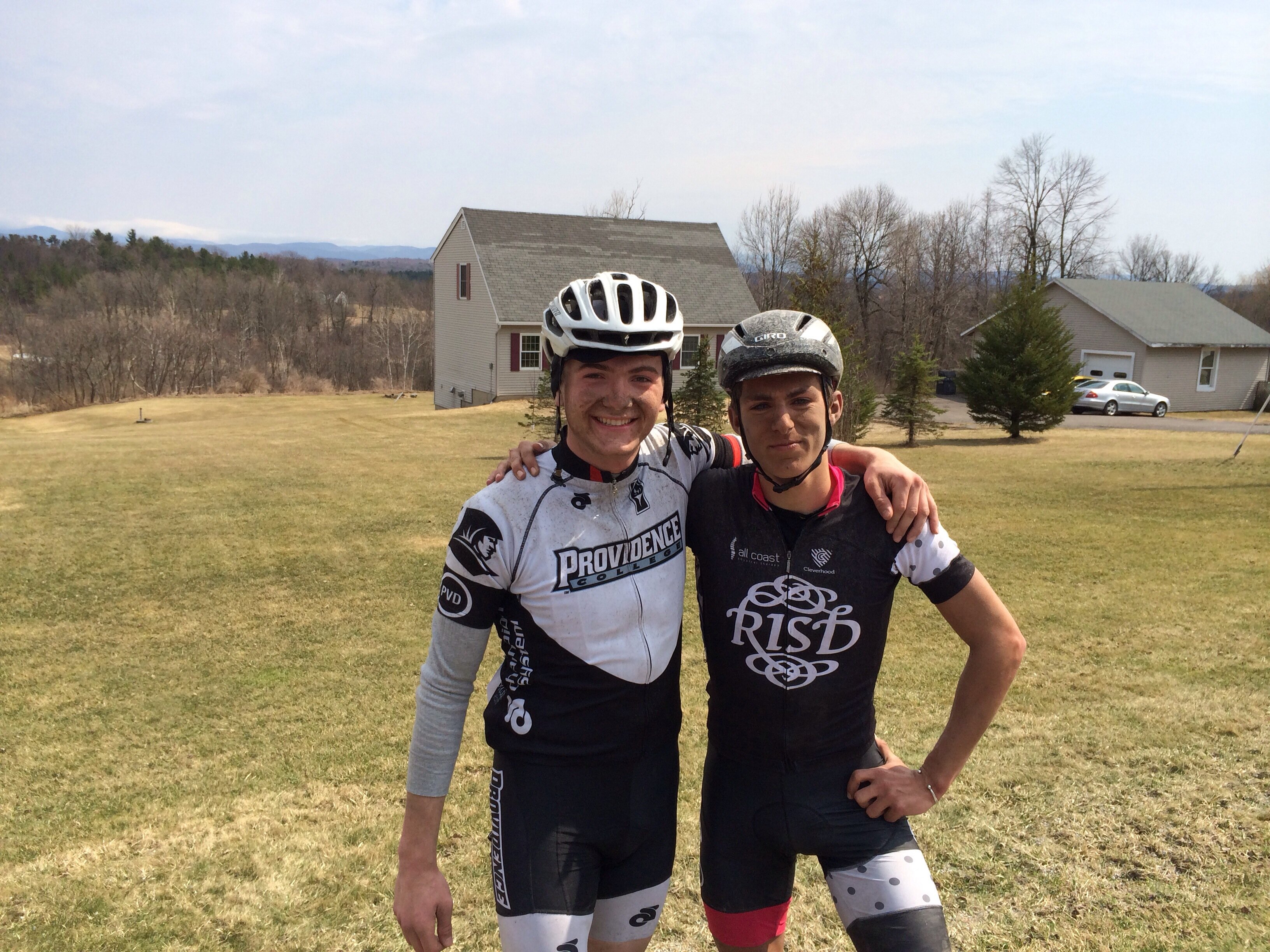 Thomas Barnett of Providence (left) and Jules Goguely of Rhode Island School of Design posing together Sunday. Both had victories in races, and are hosting the ECCC Championships on 4/26-27/14